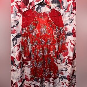Smukke Red Floral Lace Dress